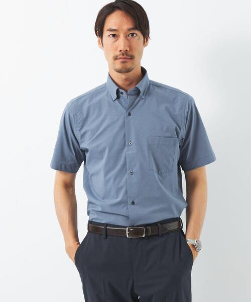 green label relaxing（グリーンレーベルリラクシング）の「ポリエステル ラッカン スタンダード スナップダウン 半袖 ドレスシャツ -ストレッチ・吸水速乾-（ビジネスシャツ・メンズ・ホワイト/ネイビー・S/M/L/XL）」の14枚目の写真