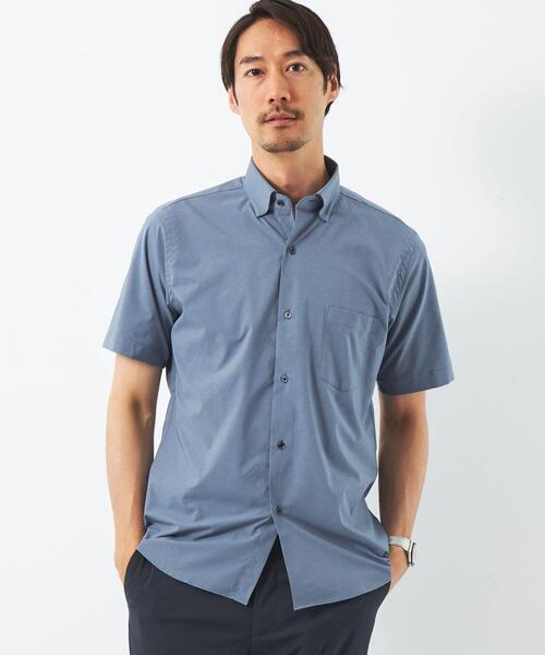 green label relaxing（グリーンレーベルリラクシング）の「ポリエステル ラッカン スタンダード スナップダウン 半袖 ドレスシャツ -ストレッチ・吸水速乾-（ビジネスシャツ・メンズ・ホワイト/ネイビー・S/M/L/XL）」の13枚目の写真