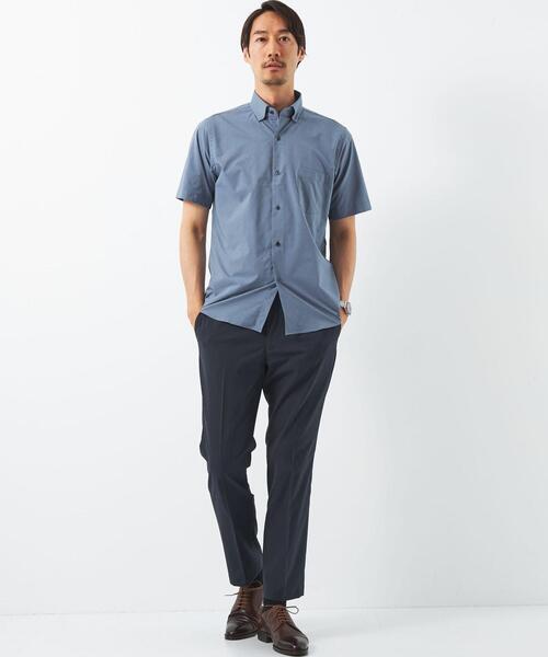 green label relaxing（グリーンレーベルリラクシング）の「ポリエステル ラッカン スタンダード スナップダウン 半袖 ドレスシャツ -ストレッチ・吸水速乾-（ビジネスシャツ・メンズ・ホワイト/ネイビー・S/M/L/XL）」の11枚目の写真