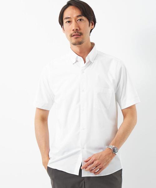 green label relaxing（グリーンレーベルリラクシング）の「ポリエステル ラッカン スタンダード スナップダウン 半袖 ドレスシャツ -ストレッチ・吸水速乾-（ビジネスシャツ・メンズ・ホワイト/ネイビー・S/M/L/XL）」の12枚目の写真