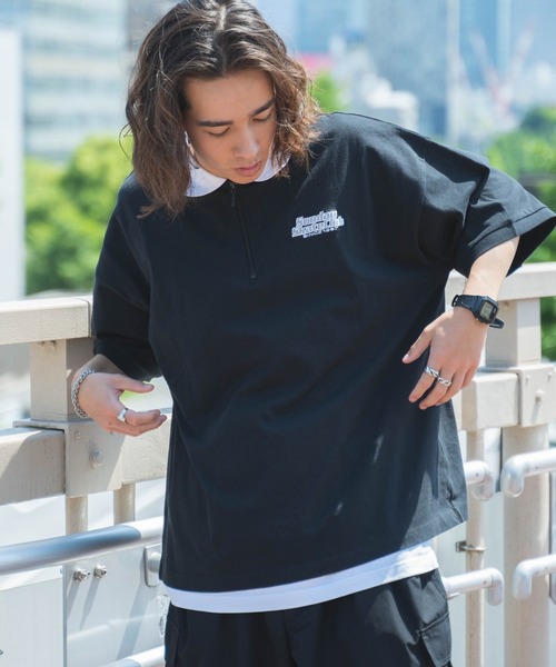 WEGO（ウィゴー）の「WEGO/ヘビーウエイトハーフジップワンポイントT（Tシャツ/カットソー・メンズ・ブラック/グレー/ホワイト系その他5/グリーン系その他5・MEDIUM/LARGE）」の3枚目の写真