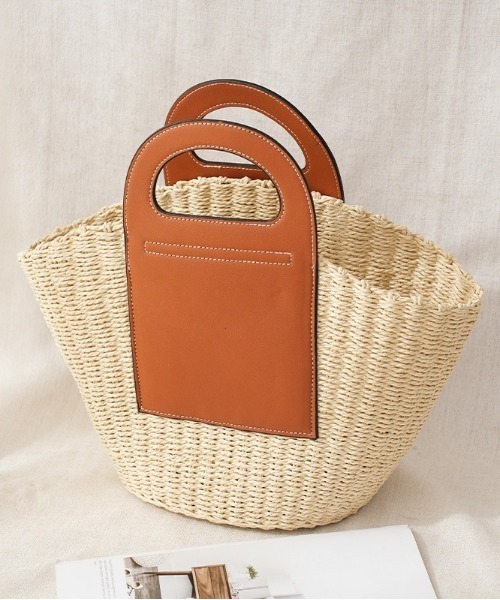 SETUP7（セットアップセブン）の「【SETUP7】異素材コンビかごバッグ SCCH355（かごバッグ・レディース・ベージュ/アイボリー・FREE）」の2枚目の写真