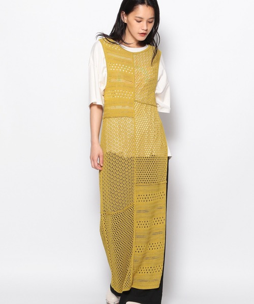 FOREVER 21（フォーエバー トゥエンティーワン）の「切り替えニットロングワンピース（ワンピース・レディース・ブラウン/オフホワイト/グリーン・FREE）」の7枚目の写真