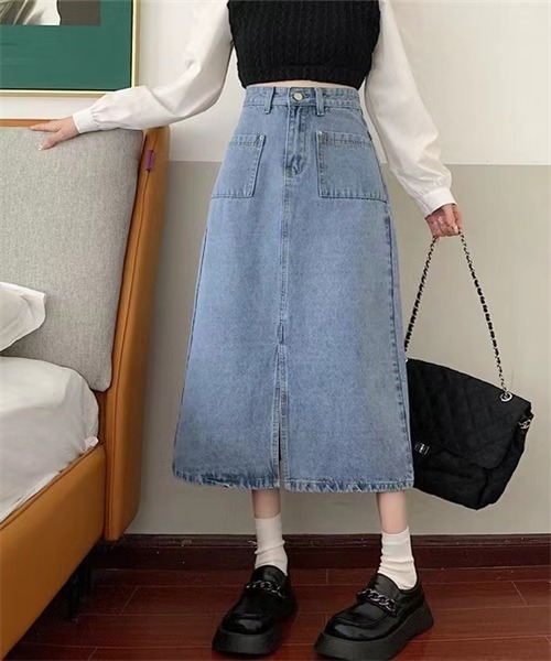 FREE STYLISTS（フリー スタイリスト）の「フロントスリットデニムスカート（デニムスカート・レディース・ブルー/ネイビー・S/M/L/XL）」の22枚目の写真