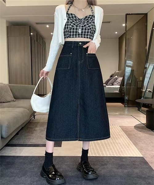 FREE STYLISTS（フリー スタイリスト）の「フロントスリットデニムスカート（デニムスカート・レディース・ブルー/ネイビー・S/M/L/XL）」の7枚目の写真