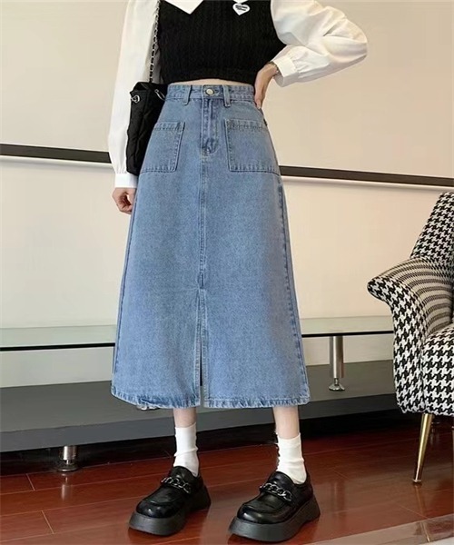 FREE STYLISTS（フリー スタイリスト）の「フロントスリットデニムスカート（デニムスカート・レディース・ブルー/ネイビー・S/M/L/XL）」の20枚目の写真