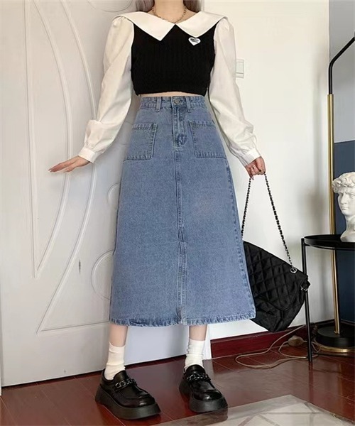 FREE STYLISTS（フリー スタイリスト）の「フロントスリットデニムスカート（デニムスカート・レディース・ブルー/ネイビー・S/M/L/XL）」の15枚目の写真