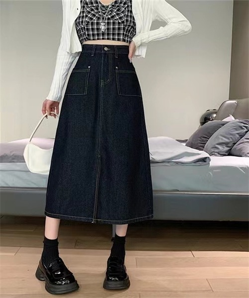 FREE STYLISTS（フリー スタイリスト）の「フロントスリットデニムスカート（デニムスカート・レディース・ブルー/ネイビー・S/M/L/XL）」の9枚目の写真