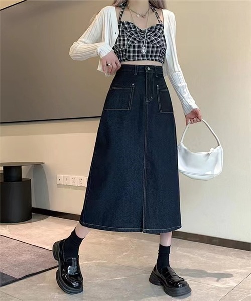 FREE STYLISTS（フリー スタイリスト）の「フロントスリットデニムスカート（デニムスカート・レディース・ブルー/ネイビー・S/M/L/XL）」の8枚目の写真