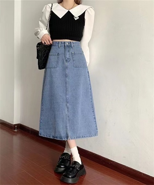 FREE STYLISTS（フリー スタイリスト）の「フロントスリットデニムスカート（デニムスカート・レディース・ブルー/ネイビー・S/M/L/XL）」の14枚目の写真