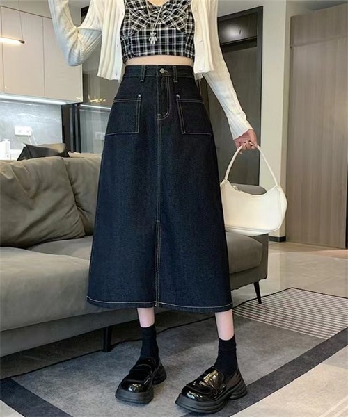 FREE STYLISTS（フリー スタイリスト）の「フロントスリットデニムスカート（デニムスカート・レディース・ブルー/ネイビー・S/M/L/XL）」の12枚目の写真