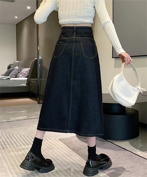 FREE STYLISTS（フリー スタイリスト）の「フロントスリットデニムスカート（デニムスカート・レディース・ブルー/ネイビー・S/M/L/XL）」の13枚目の写真