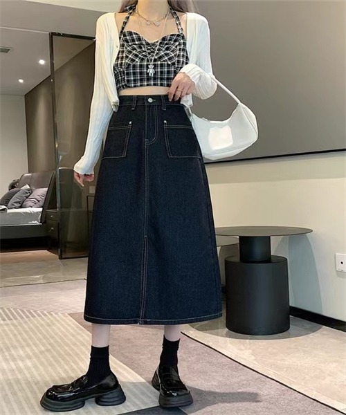 FREE STYLISTS（フリー スタイリスト）の「フロントスリットデニムスカート（デニムスカート・レディース・ブルー/ネイビー・S/M/L/XL）」の5枚目の写真