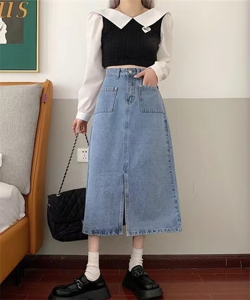 FREE STYLISTS（フリー スタイリスト）の「フロントスリットデニムスカート（デニムスカート・レディース・ブルー/ネイビー・S/M/L/XL）」の17枚目の写真