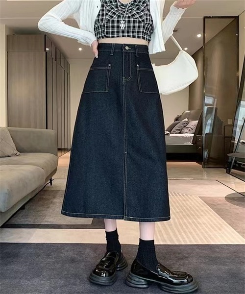 FREE STYLISTS（フリー スタイリスト）の「フロントスリットデニムスカート（デニムスカート・レディース・ブルー/ネイビー・S/M/L/XL）」の11枚目の写真