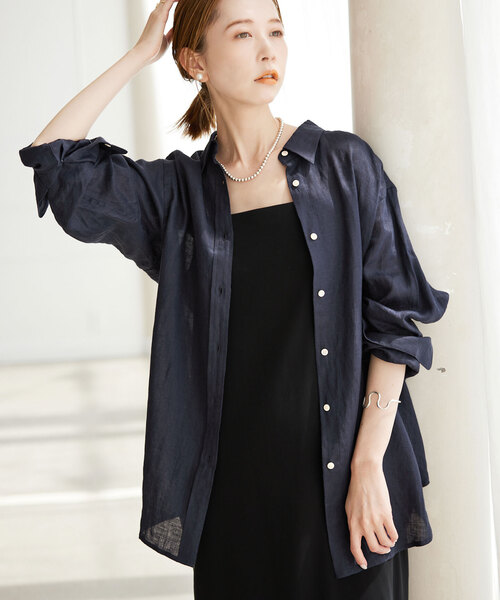 ♡美品♡SLOBE IENA 綿麻レギュラーシャツ　ネイビー 2024年 SLOBE IENA（スローブイエナ）の「《追加》European Linen
