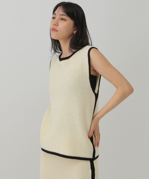 Chaos(カオス)の「Chaos(カオス)/コココットンノースリーブニット(ニット/セーター・レディース・ブラック/オフホワイト・FREE)」の2枚目の写真