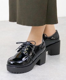 Liberty doll / 厚底レースアップシューズ レディース 8cmチャンキーヒール Uチップ オックスフォードシューズ 美脚 脚長 軽量 韓国ファッション Y2K ゴシック ロリータ 地雷系 通勤 通学 (3060)