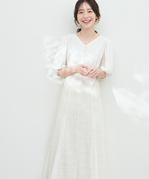 【美品】MARGA／EYELET LACE DRESS／レースワンピース／白 美品】MARGA EYELET LACE DRESS ワンピース ホワイト - メルカリ
