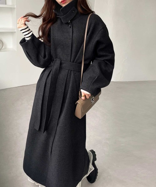 セール】2WAYアレンジカラーフェイクウールロングコート（ステンカラー