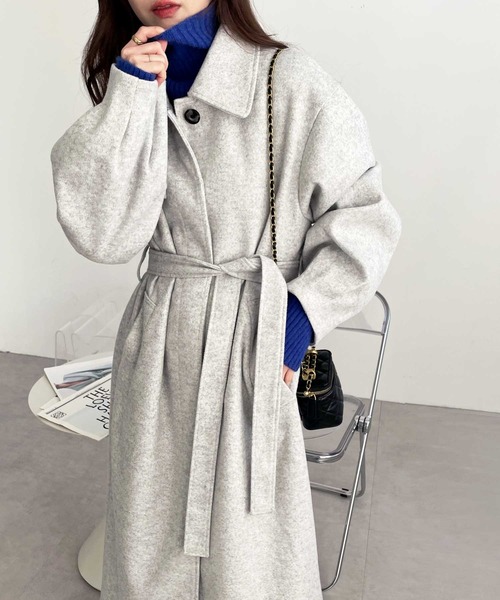 セール】2WAYアレンジカラーフェイクウールロングコート（ステンカラー