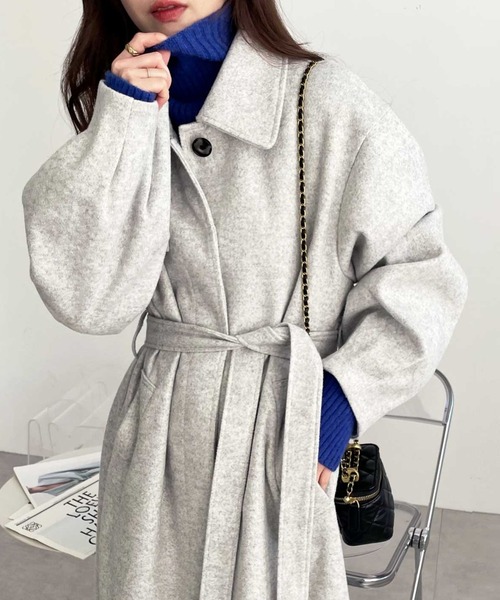 セール】2WAYアレンジカラーフェイクウールロングコート（ステンカラー