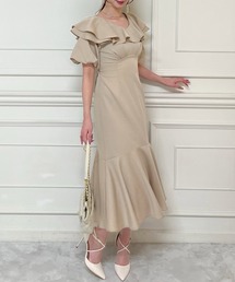 ラッフルカラーバルーンスリーブマーメイドワンピース