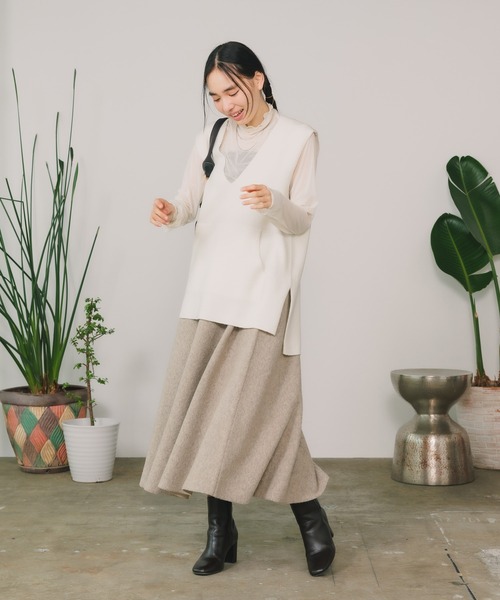 ADAWAS(アダワズ)の「ADAWAS/アダワス DOUBLE-FACED KNIT FLARED SKIRT ニットスカート(スカート・レディース・オートミール/オフホワイト/ブラック・FREE)」の22枚目の写真