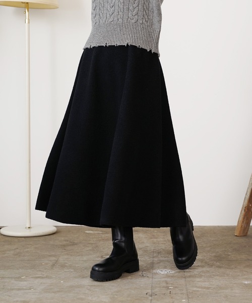 ADAWAS(アダワズ)の「ADAWAS/アダワス DOUBLE-FACED KNIT FLARED SKIRT ニットスカート(スカート・レディース・オートミール/オフホワイト/ブラック・FREE)」の16枚目の写真