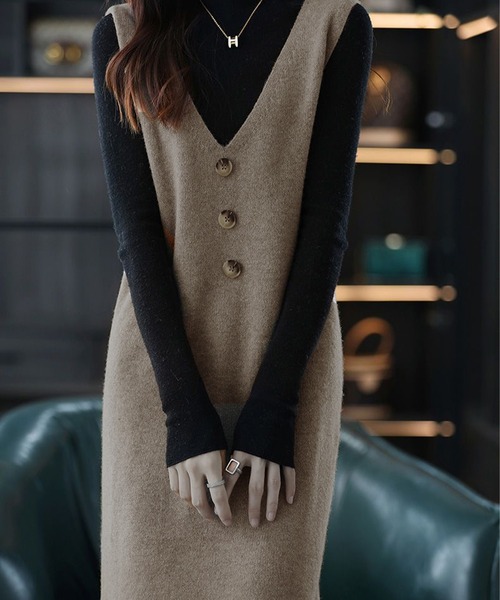 deux amour（ドゥーザムール）の「マーブルボタン深VニットノースリOP（ワンピース・レディース・グレー/ベージュ/ブラウン・FREE）」の10枚目の写真