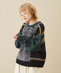 CUBE SUGAR | 洗えるニット切替ジャガードプルオーバー(ニット/セーター)