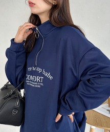 college logo half zip sweat/カレッジロゴハーフジップスウェットプルオーバー/ユニセックス