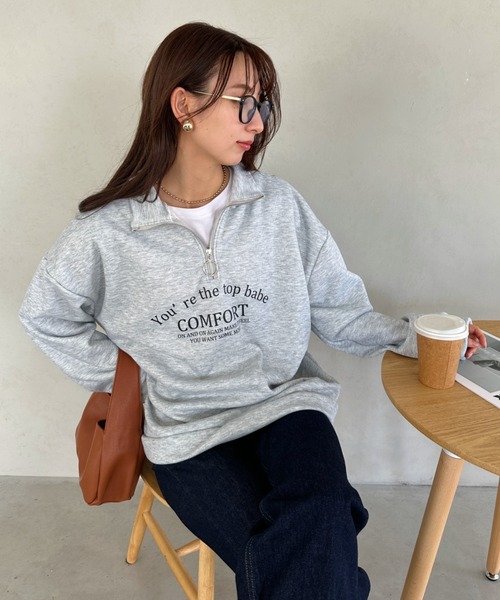 un+frame(アンフレーム)の「college logo half zip sweat/カレッジロゴハーフジップスウェットプルオーバー/ユニセックス(スウェット・レディース・グレー/ネイビー/オートミール・FREE)」の12枚目の写真