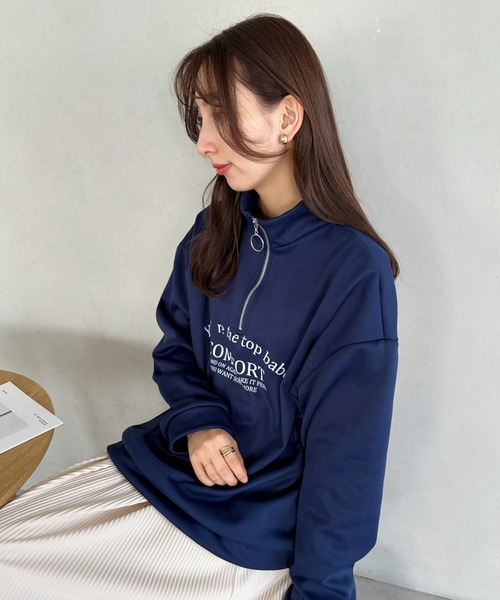 セール】college logo half zip sweat／カレッジロゴハーフ
