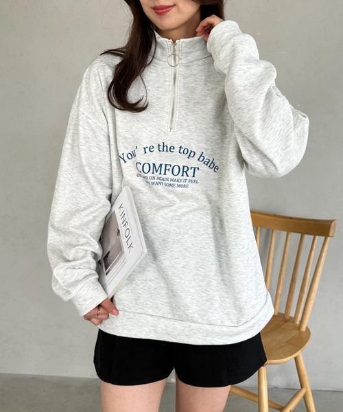 un+frame(アンフレーム)の「college logo half zip sweat/カレッジロゴハーフジップスウェットプルオーバー/ユニセックス(スウェット・レディース・グレー/ネイビー/オートミール・FREE)」の21枚目の写真
