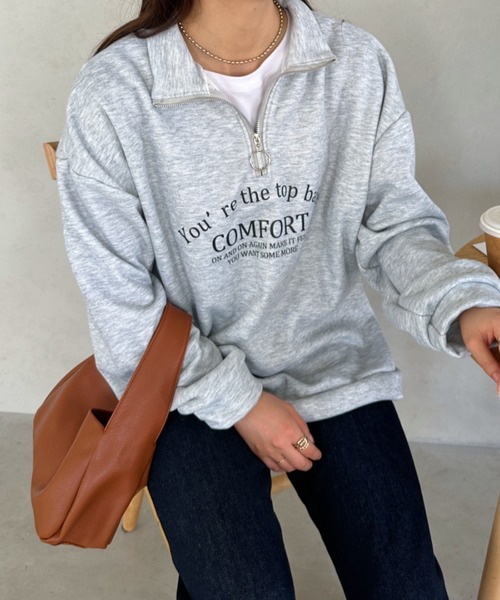 un+frame(アンフレーム)の「college logo half zip sweat/カレッジロゴハーフジップスウェットプルオーバー/ユニセックス(スウェット・レディース・グレー/ネイビー/オートミール・FREE)」の7枚目の写真