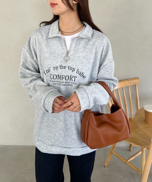 un+frame(アンフレーム)の「college logo half zip sweat/カレッジロゴハーフジップスウェットプルオーバー/ユニセックス(スウェット・レディース・グレー/ネイビー/オートミール・FREE)」の10枚目の写真