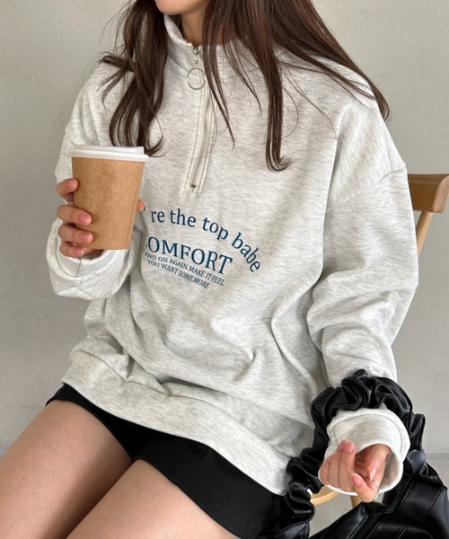 un+frame(アンフレーム)の「college logo half zip sweat/カレッジロゴハーフジップスウェットプルオーバー/ユニセックス(スウェット・レディース・グレー/ネイビー/オートミール・FREE)」の17枚目の写真