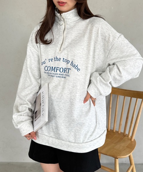 un+frame(アンフレーム)の「college logo half zip sweat/カレッジロゴハーフジップスウェットプルオーバー/ユニセックス(スウェット・レディース・グレー/ネイビー/オートミール・FREE)」の20枚目の写真