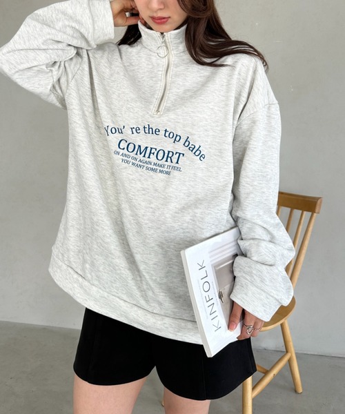 un+frame(アンフレーム)の「college logo half zip sweat/カレッジロゴハーフジップスウェットプルオーバー/ユニセックス(スウェット・レディース・グレー/ネイビー/オートミール・FREE)」の19枚目の写真
