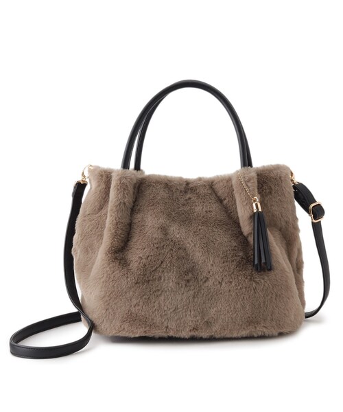 grove(グローブ)の「◆【リサイクル】エコファータックタッセル2WAYトート(トートバッグ・レディース・アイボリー/ダークグレー/ブラウン系その他/ライトベージュ・00)」の10枚目の写真