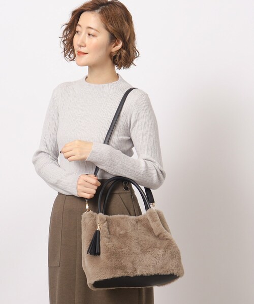 grove(グローブ)の「◆【リサイクル】エコファータックタッセル2WAYトート(トートバッグ・レディース・アイボリー/ダークグレー/ブラウン系その他/ライトベージュ・00)」の11枚目の写真