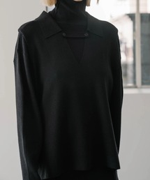 collar knit vest & short turtle 2piece knit
