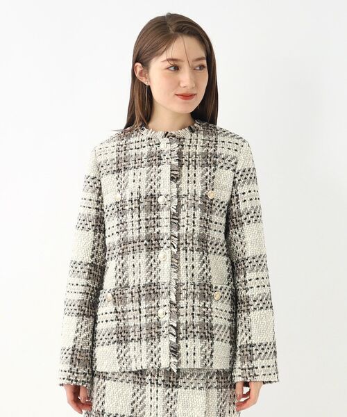 index(インデックス)の「◆セットアップ対応 チェックツイード ミドルコート【洗える】(ノーカラーコート・レディース・アイボリー系1/ブラック系1・38/36/40)」の22枚目の写真