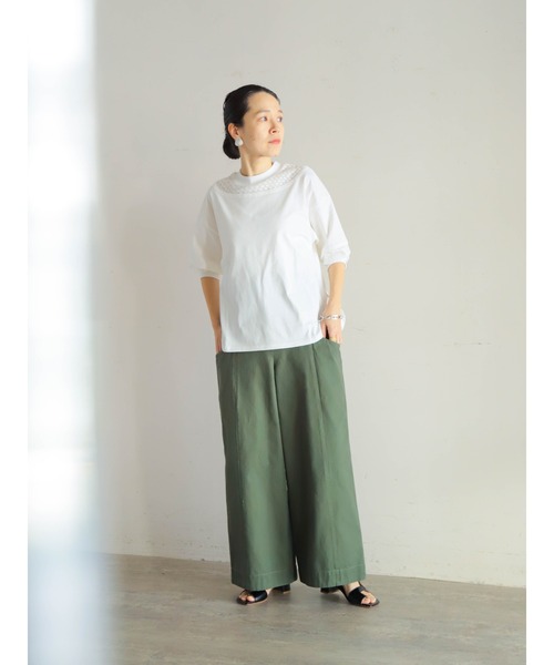 FIL DE FER(フィルデフェール)の「レース天竺コンビ パフスリーブP/O(Tシャツ/カットソー・レディース・ホワイト/ネイビー/ブラック・FREE)」の6枚目の写真