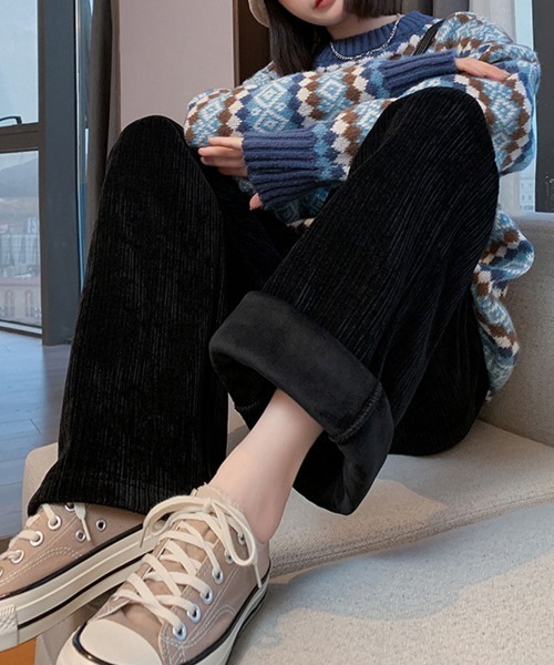 Miniministore(ミニミニストア)の「【新サイズ追加】裏起毛 コーデュロイパンツ レディース冬(スラックス・レディース・ブラック/アイボリー・M/L)」の11枚目の写真