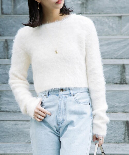 FREE'S MART（フリーズマート）の「前後２ＷＡＹリブシャギーショート丈ニット（カーディガン/ボレロ・レディース・ブルー/ベージュ/ホワイト/ライトグリーン・FREE）」の6枚目の写真