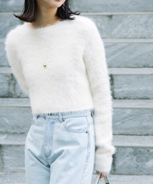 FREE'S MART（フリーズマート）の「前後２ＷＡＹリブシャギーショート丈ニット（カーディガン/ボレロ・レディース・ブルー/ベージュ/ホワイト/ライトグリーン・FREE）」の8枚目の写真