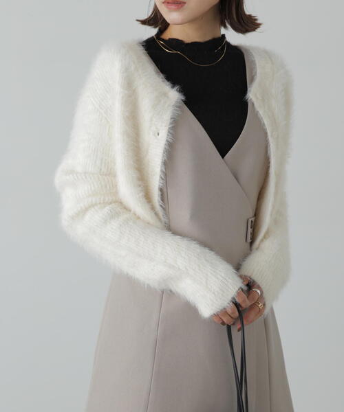 FREE'S MART（フリーズマート）の「前後２ＷＡＹリブシャギーショート丈ニット（カーディガン/ボレロ・レディース・ブルー/ベージュ/ホワイト/ライトグリーン・FREE）」の13枚目の写真