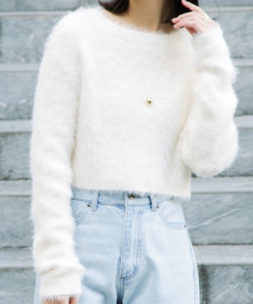 FREE'S MART（フリーズマート）の「前後２ＷＡＹリブシャギーショート丈ニット（カーディガン/ボレロ・レディース・ブルー/ベージュ/ホワイト/ライトグリーン・FREE）」の2枚目の写真